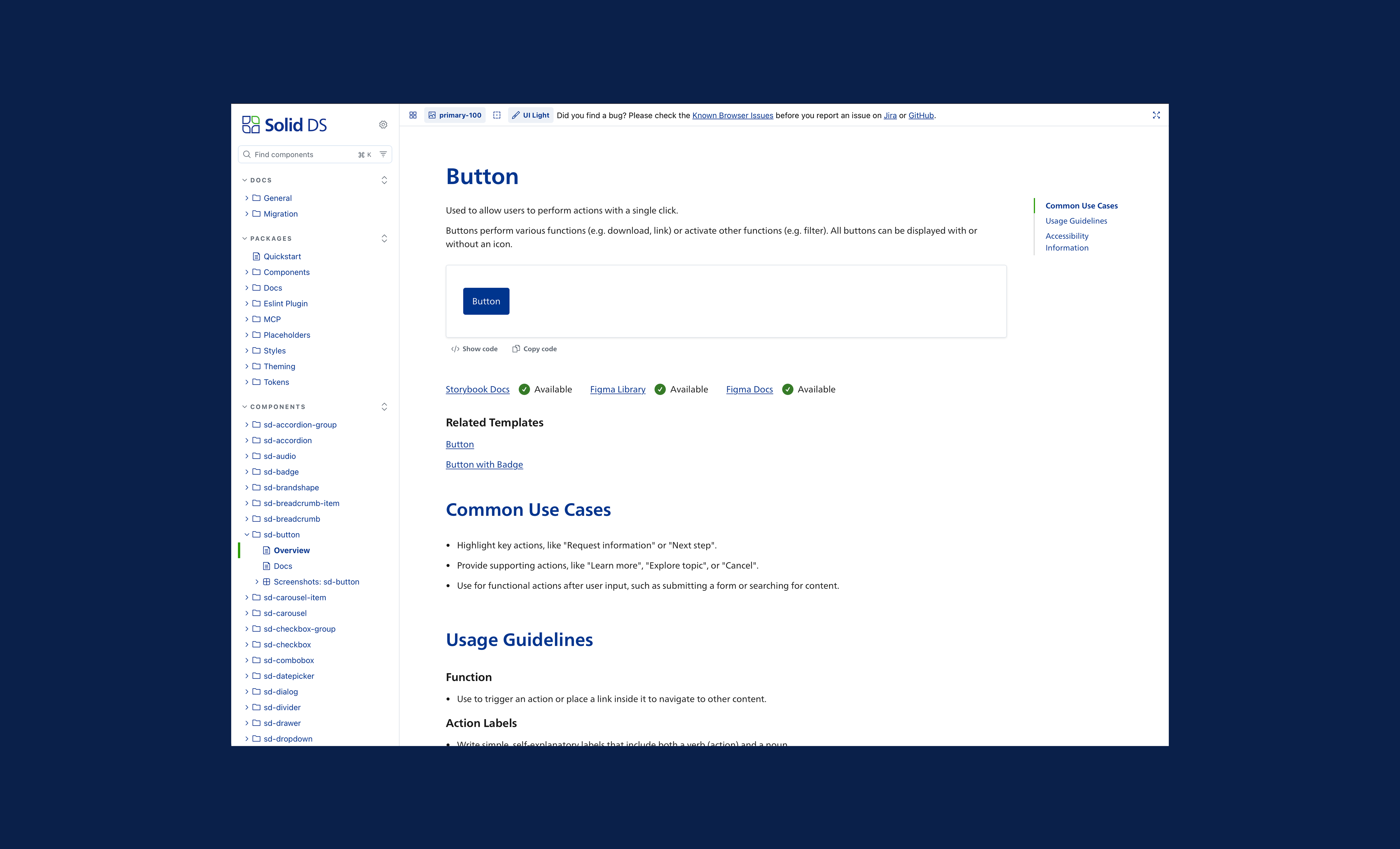 Component documentation page in Storybook